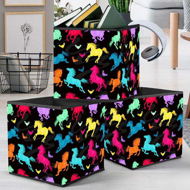 Running Horses And Heart With Wings Storage Bin Storage Cube