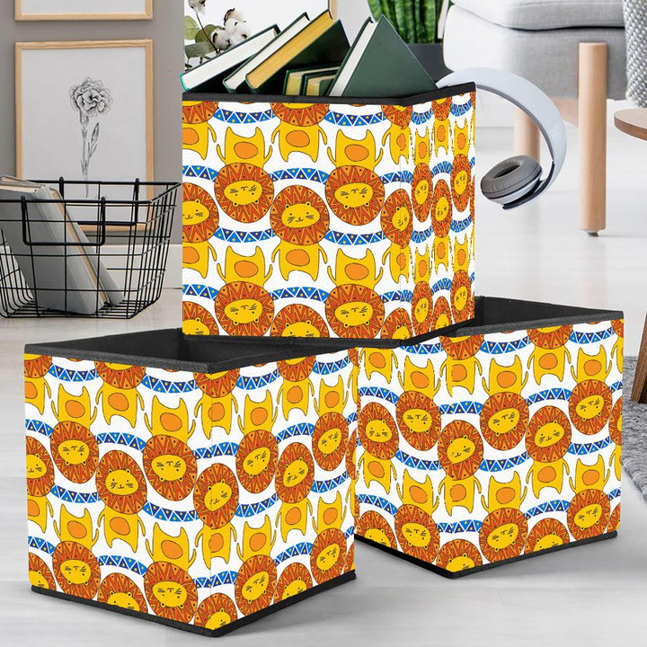Cute Lion Cats In Yellow Tones Storage Bin Storage Cube