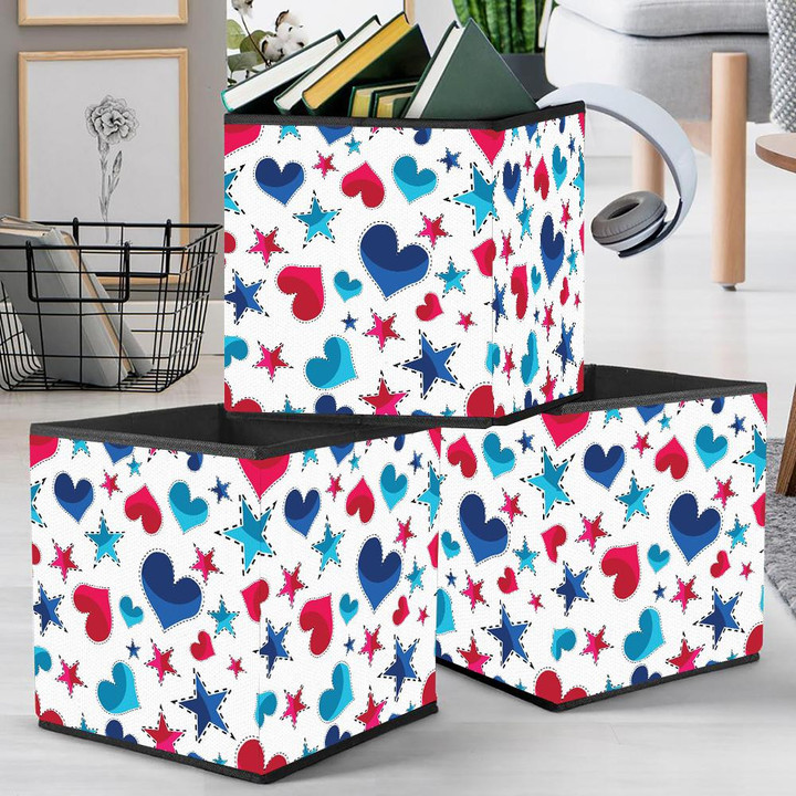 Digital Stars And Hearts Shaped Pattern For American Independence Day Storage Bin Storage Cube