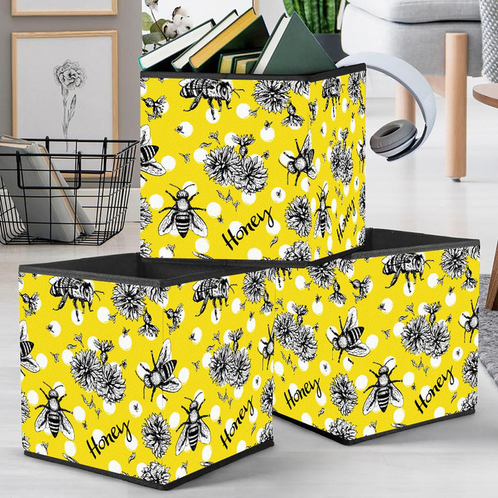 Natural Summer Bees And Flowers Sketch With Animal Storage Bin Storage Cube