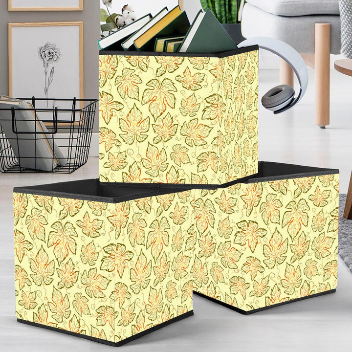 Repetitive And Symmetric Background With Mapple And Vine Leaf Storage Bin Storage Cube