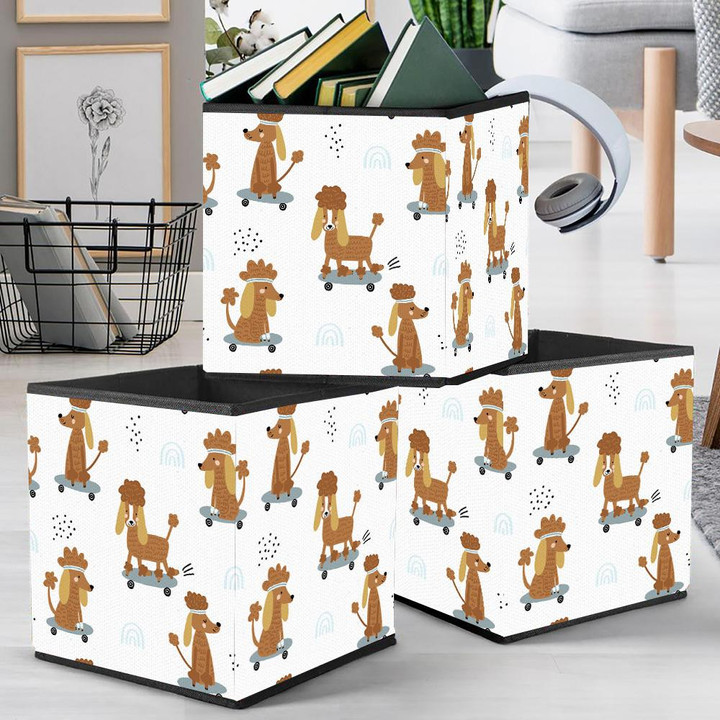 Funny Poodles Dog On Skateboards Trendy Storage Bin Storage Cube