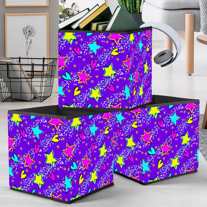 Glitter Dots Purple Background With Hand Drawn Stars Hearts Storage Bin Storage Cube
