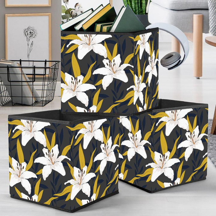 Full Blooming Lily Flowers Pattern In Yellow Pink And Blue Colors Storage Bin Storage Cube