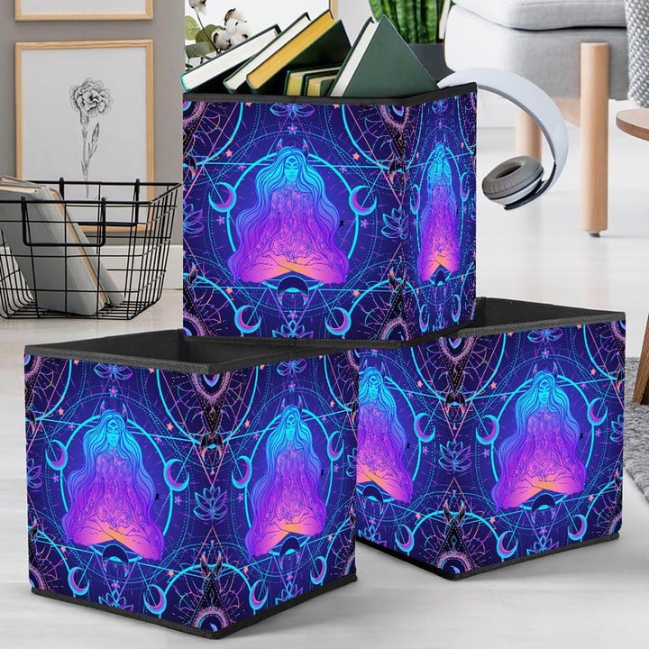 Psychedelic Pattern With Magic Girl Sitting And Meditation In Lotus Storage Bin Storage Cube