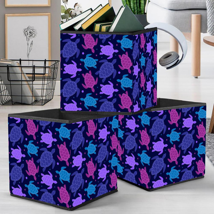 Pink Purple Blue Turtles On Dark Background Storage Bin Storage Cube