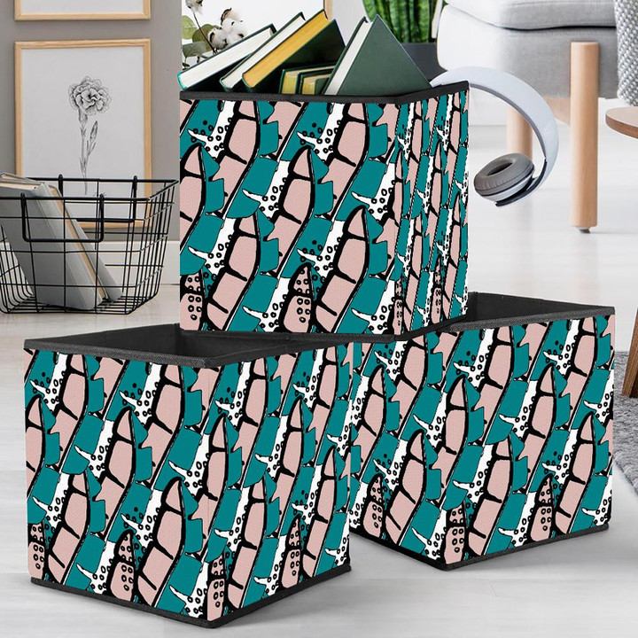 Hand Drawn Abstract Tropical Banana Leaves Hippie Pattern Storage Bin Storage Cube