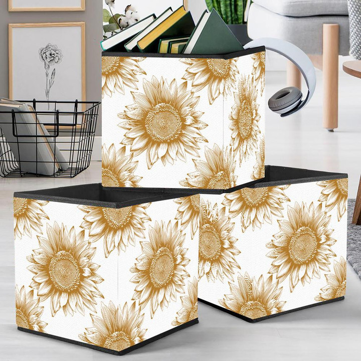 Engraved Vintage Style Golden Floral Isolated Pattern Storage Bin Storage Cube