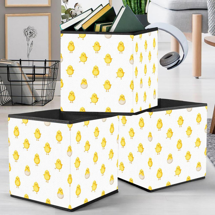 Cute Yellow Easter Chickens On White Background Storage Bin Storage Cube