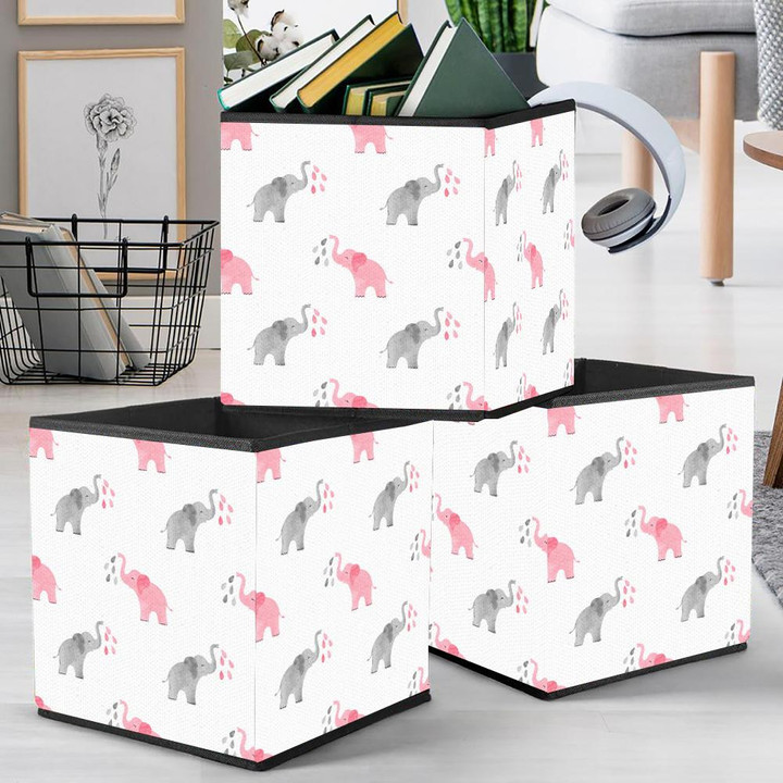 Gray And Pink Water Spray Elephants Storage Bin Storage Cube
