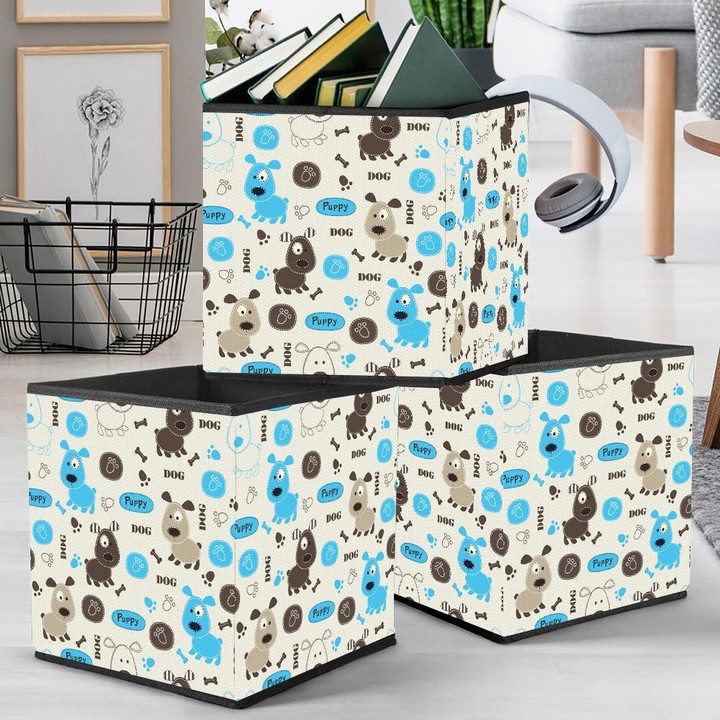 Cute Dogs Paws Bones And Lettering Storage Bin Storage Cube