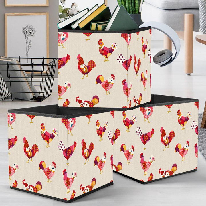 Funny Colorful Chicken Rooster On Gray Background Storage Bin Storage Cube