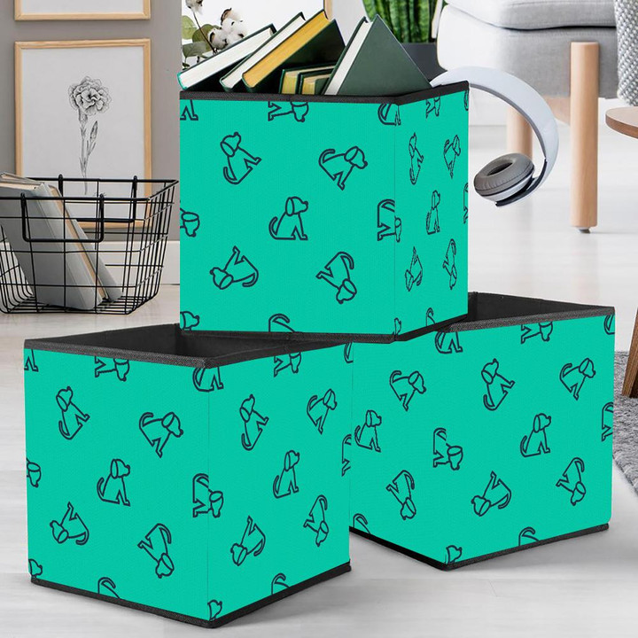 Blue Line Icon Beagle Dog On Green Storage Bin Storage Cube
