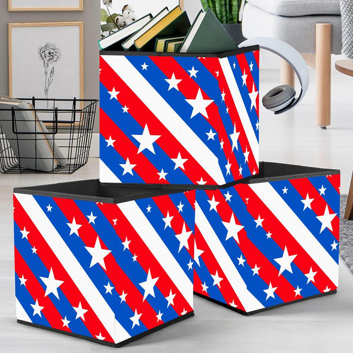 Coloring American Style Stripes And Stars Pattern Storage Bin Storage Cube