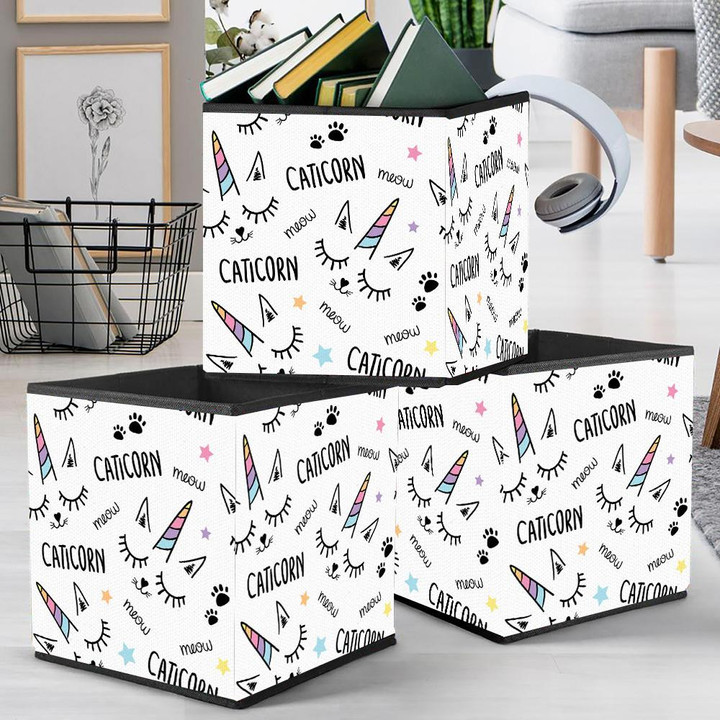 Cat Unicorn Texture In Cartoon Style Storage Bin Storage Cube