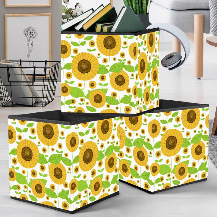 Different Sized Of Sunflower Drawing By Hand Pattern Storage Bin Storage Cube