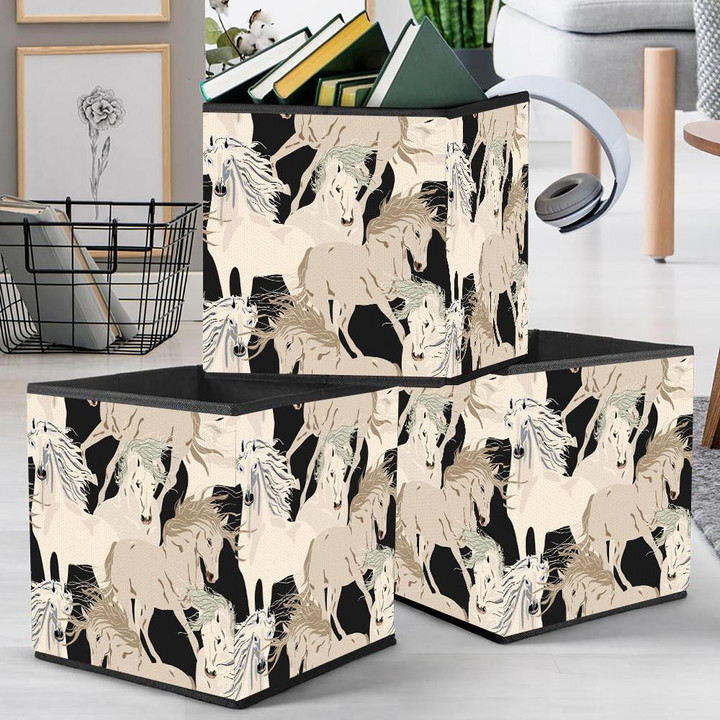 Galloping Horse On Black Color Background Storage Bin Storage Cube