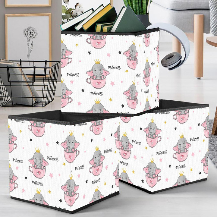 Cute Elephant Princess With Crown Sitting In A Cup Storage Bin Storage Cube