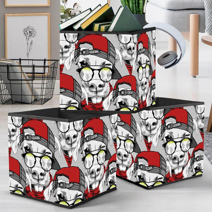 Cartoon Dog With Red Cap And Glasses Isolated Background Storage Bin Storage Cube