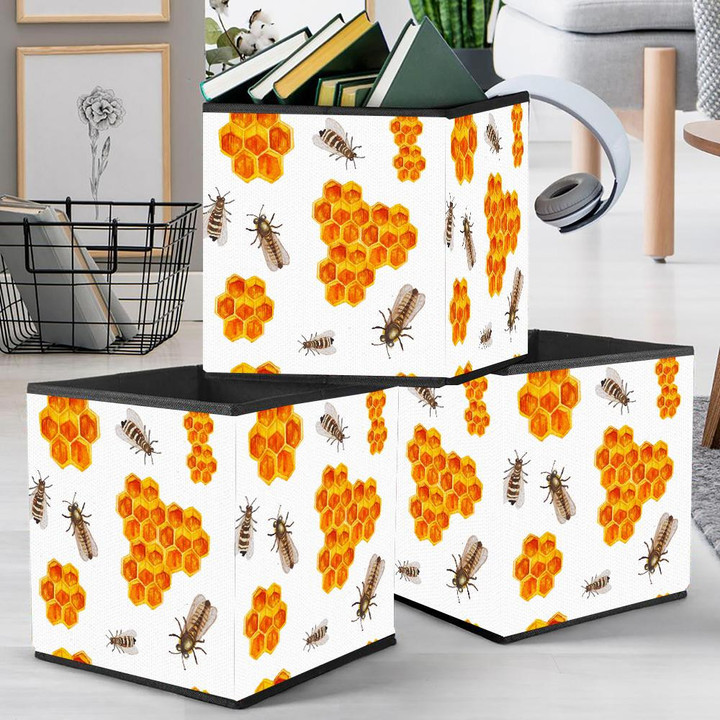 Natural Summer Texture With Honeycomb And Bees Storage Bin Storage Cube