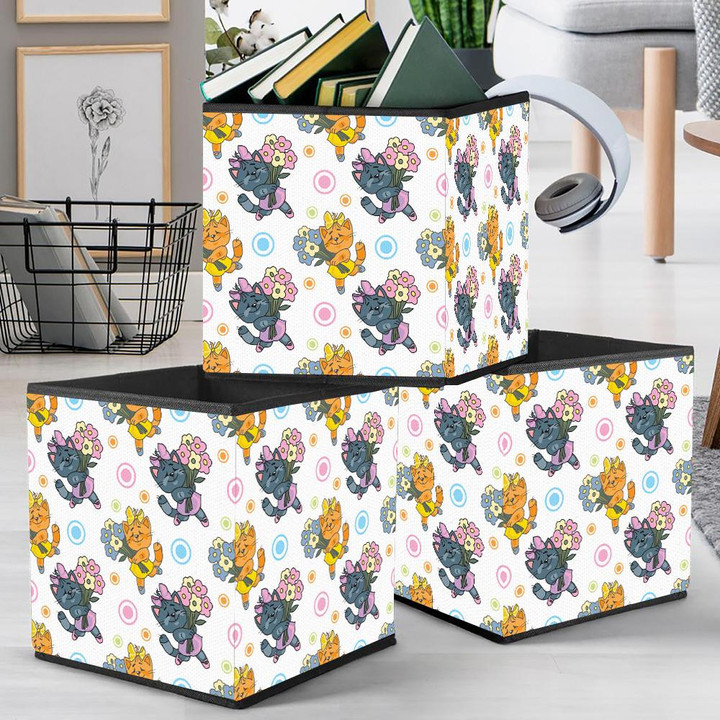 Lady Cat Is Holding A Bouquet In Happy Day Storage Bin Storage Cube