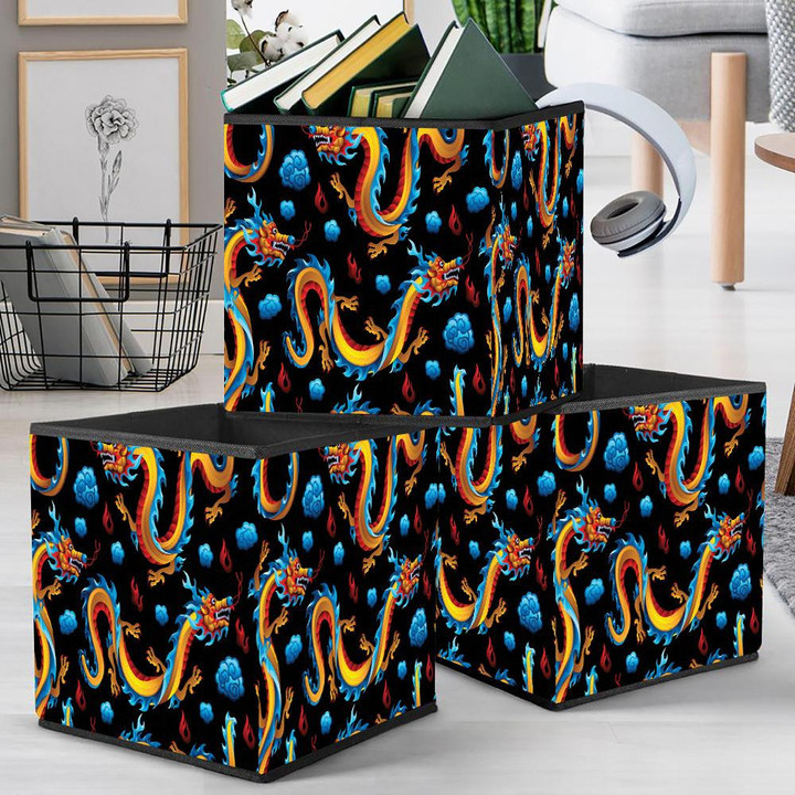 Chinese Dragons And Blue Cloud Asian Mythological Storage Bin Storage Cube