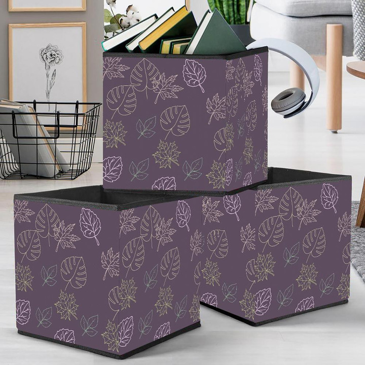 Stylized Outline Pattern With Tropical Monstera And Maple Leaves Storage Bin Storage Cube
