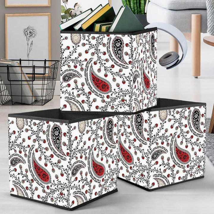 Impressive Hand Drawing Pattern With Black And Red Floral Paisley Storage Bin Storage Cube