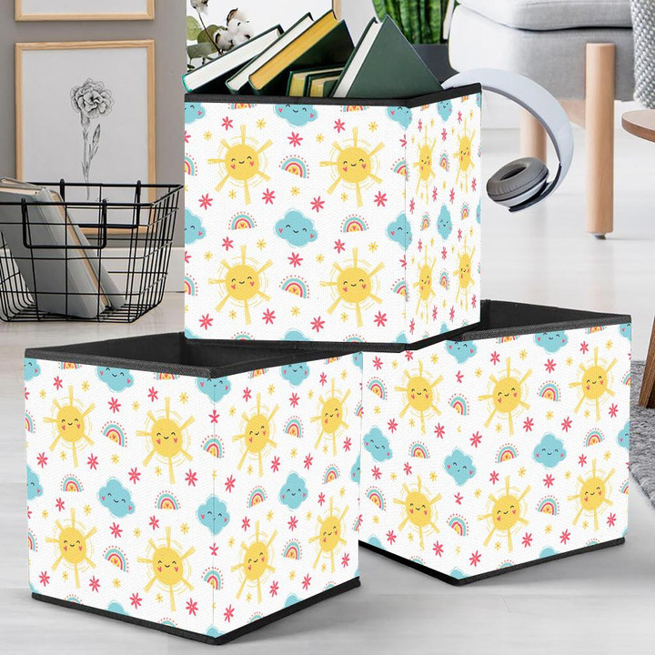 Smiling Sun With Cute Cloud And Rainbow Storage Bin Storage Cube