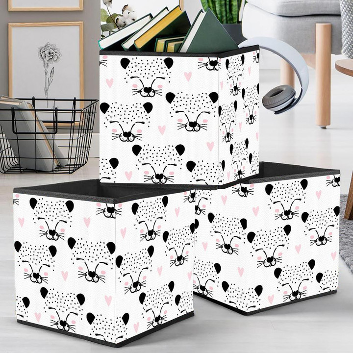 Pink Heart And Face Of Leopard With Spotted Storage Bin Storage Cube