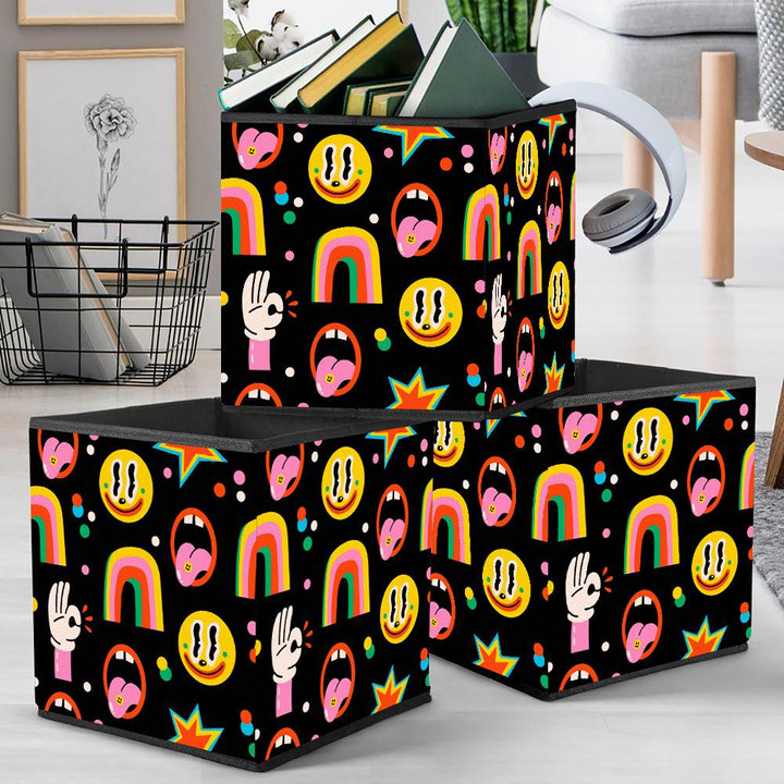 Abstract Faces Rainbow Mouth Hand Dots Illustration Storage Bin Storage Cube