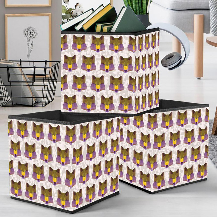 Bright Colored Abstract Polygonal Wolf Background Storage Bin Storage Cube