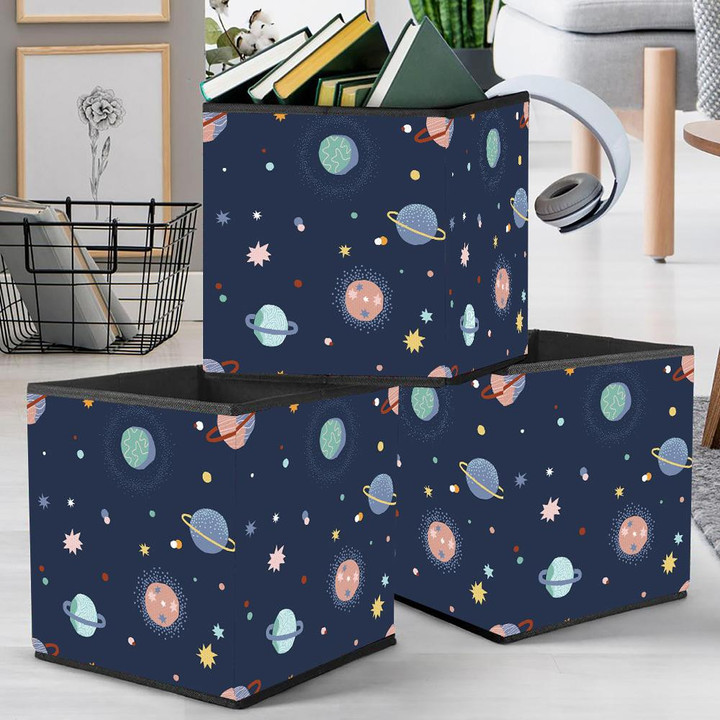 In Outer Space Cosmic Celestial Bodies Illustration Storage Bin Storage Cube