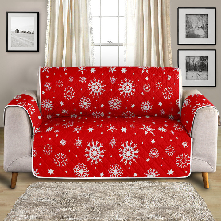 Adorable Snowflake Pattern Red Background Sofa Couch Protector Cover