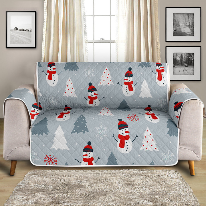 Lovely Snowman Christmas Tree Snow Gray Background Sofa Couch Protector Cover