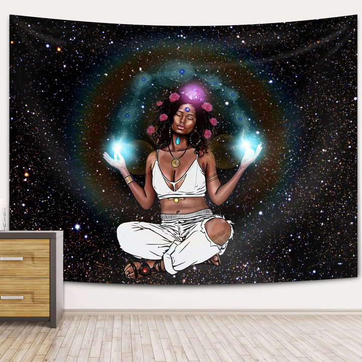 African American Women Tapestry Hippie Art Wall Hanging Galaxy Decor