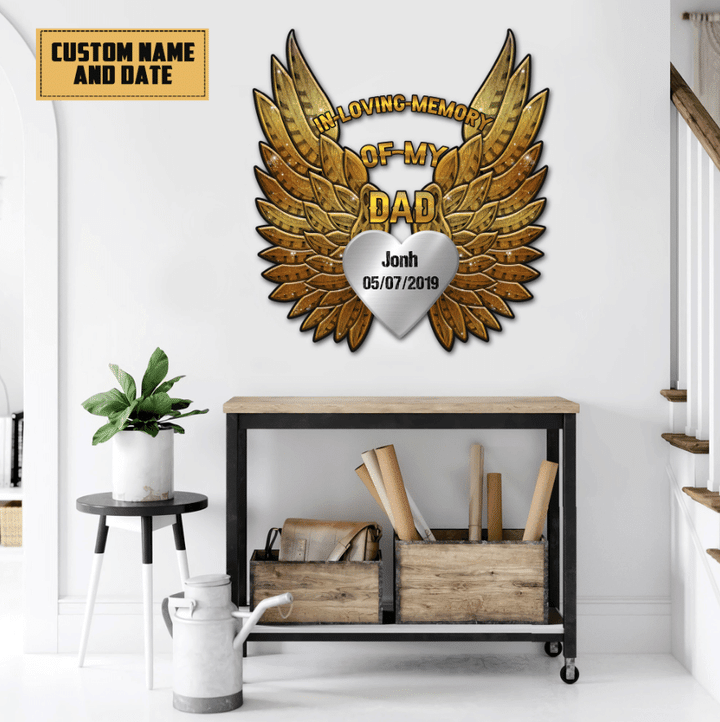 Custom Name And Date Gold Wings My Dad Cut Metal Sign