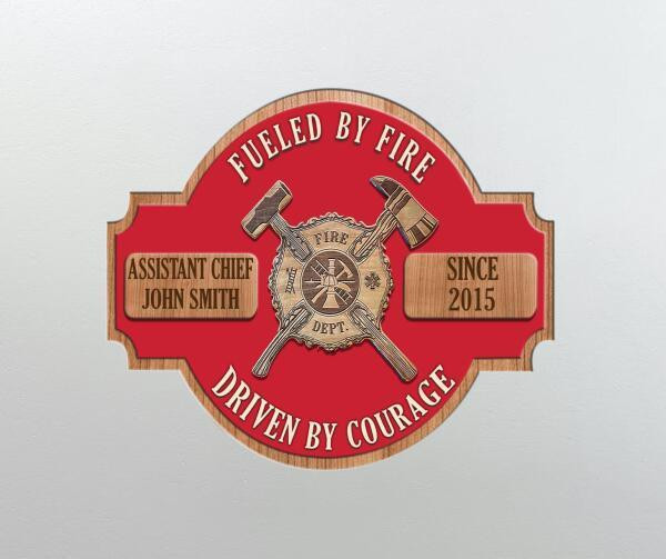 Custom Name And Year Red Fueled By Fire Driven By Courage Cut Metal Sign
