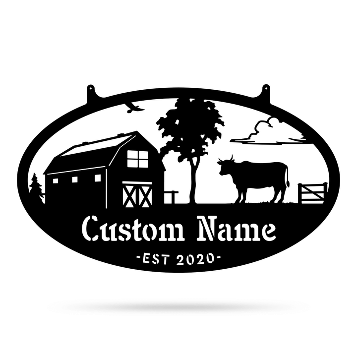 Your Farm Custom Name Symbol Black And White Background Cut Metal Sign