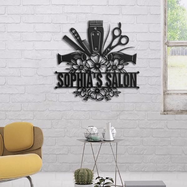 Hair Salon With All Tools Custom Name Cut Metal Sign