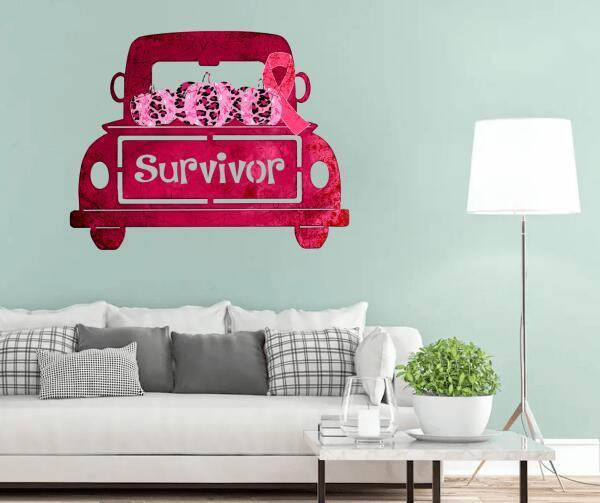 Lovely Design Pink Pumpkin And Ribbon Survivor Cut Metal Sign