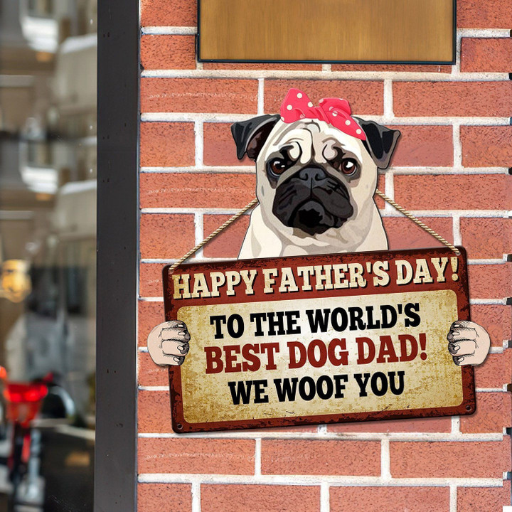 Cute Pug With Bow Happy Father's Day Cut Metal Sign