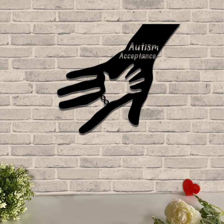 Never Give Up Autism Acceptance Black And White Background Cut Metal Signs