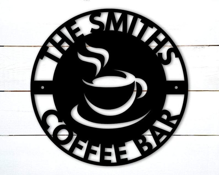 Hot Coffee Cup Coffee Bar Custom Name Design Cut Metal Sign