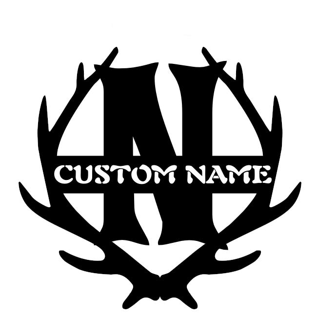 Antler Black And White Cut Metal Sign Custom Name