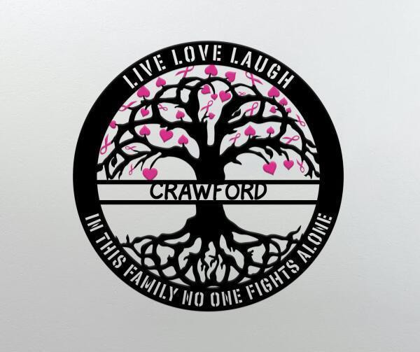 Nice Tree Live Love Laugh In This Family No One Fights Alone Custom Name Cut Metal Sign