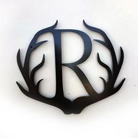 Initial R Antler Deer Design Cut Metal Sign