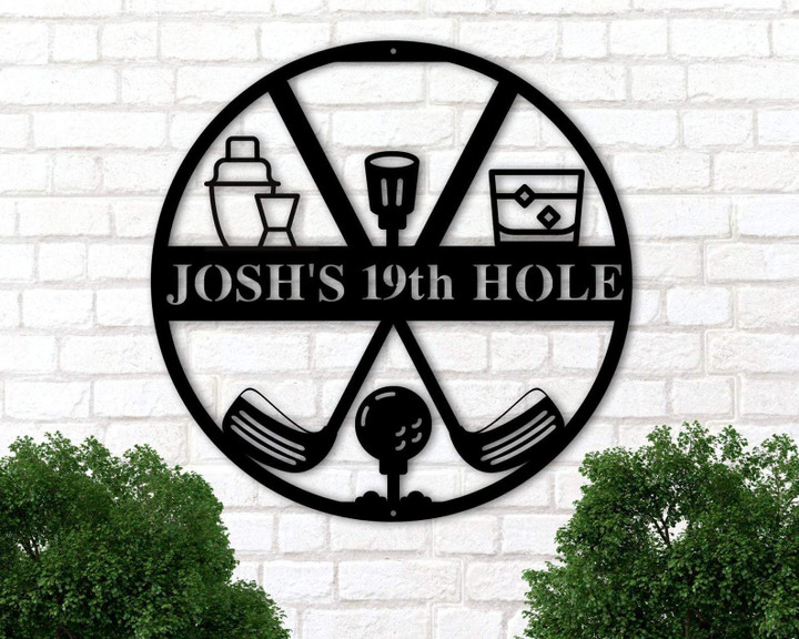 19th Hole Golf Custom Name Cut Metal Sign