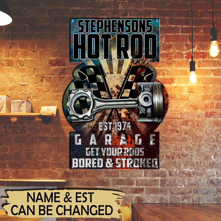 Hot Rod Garage Colorful Background Cut Metal Sign Custom Name