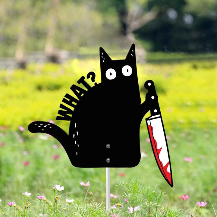 Funny Black Cat What Metal Garden Stake